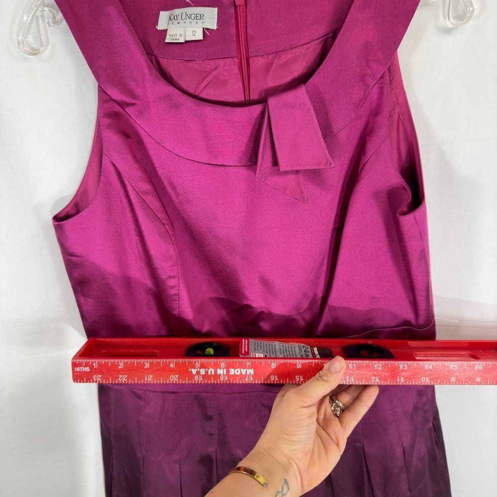 Kay Unger Silk Ombre Cocktail Dress Size 12 Purple Pink Fit & Flare Floral Hem - Picture 8 of 12